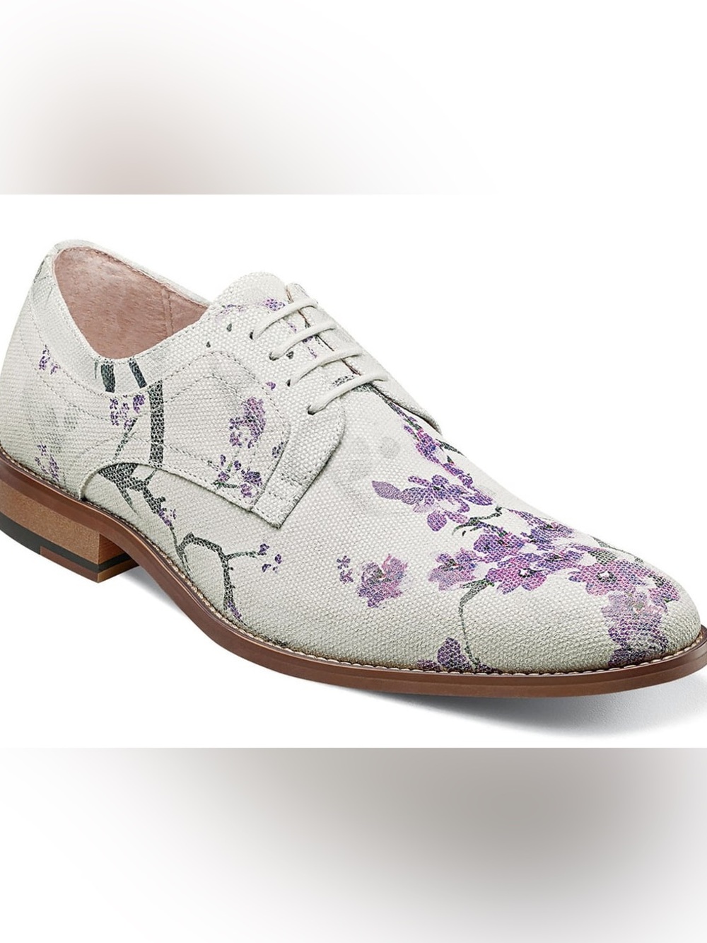 Stacy Adams White Canvas Derby with Purple Floral Print